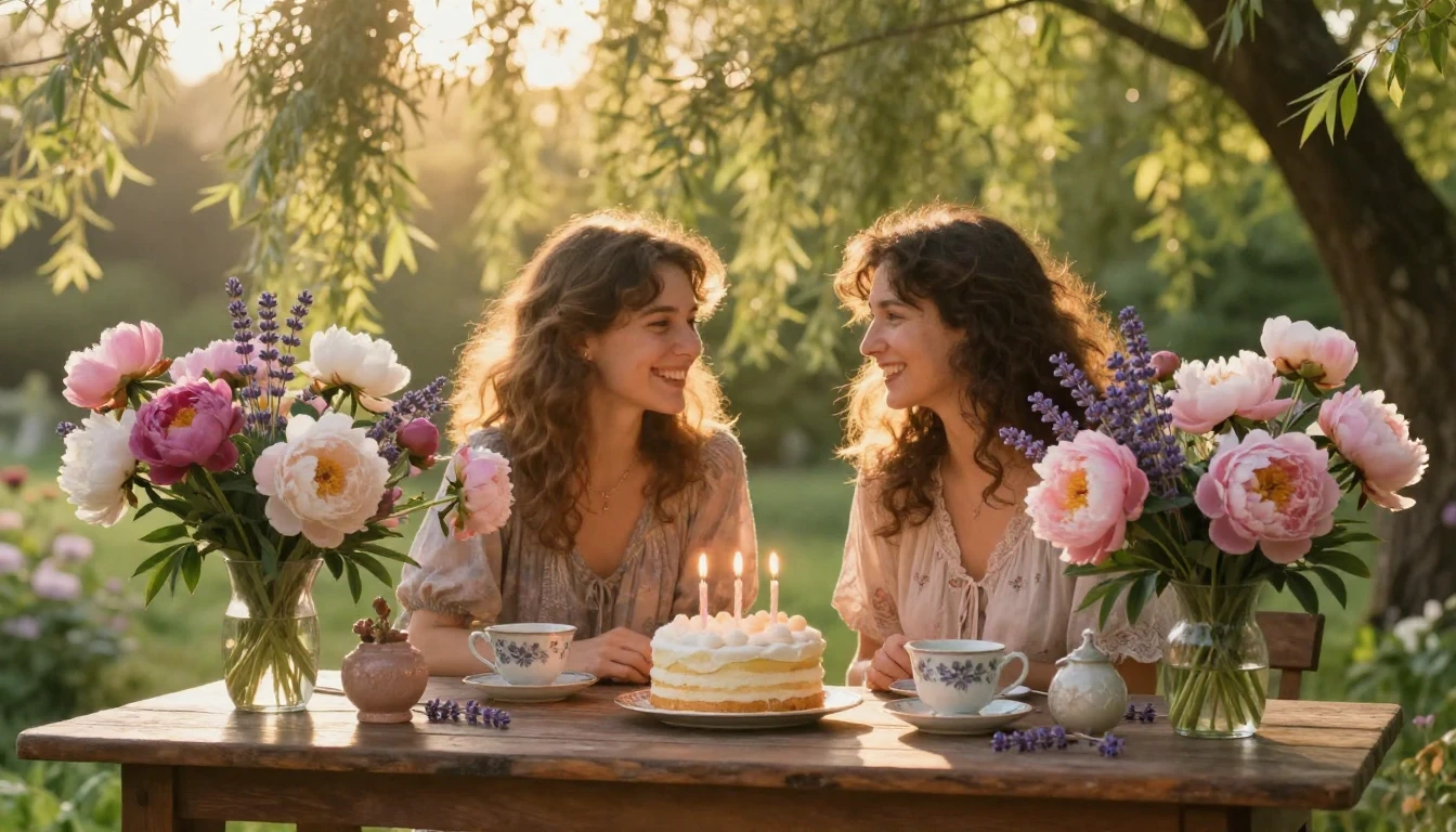 A heartwarming scene of two female friends sharing a joyful ...