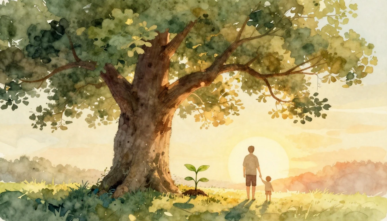 A heartwarming and artistic watercolor illustration depictin...