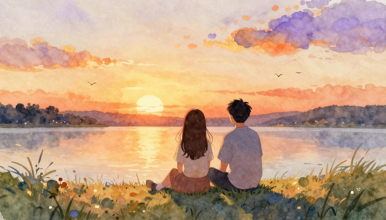 A heartwarming watercolor illustration depicting two close f...