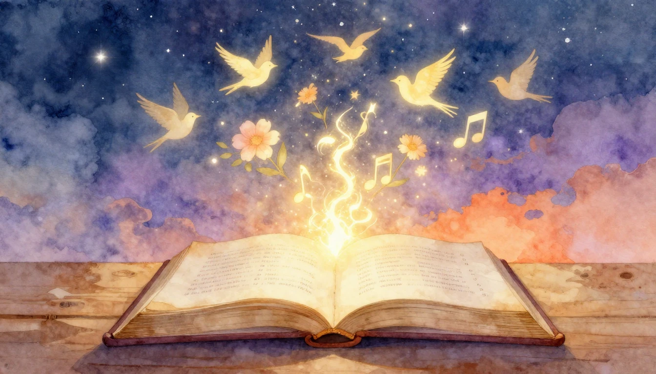 A whimsical and ethereal watercolor painting featuring a vin...