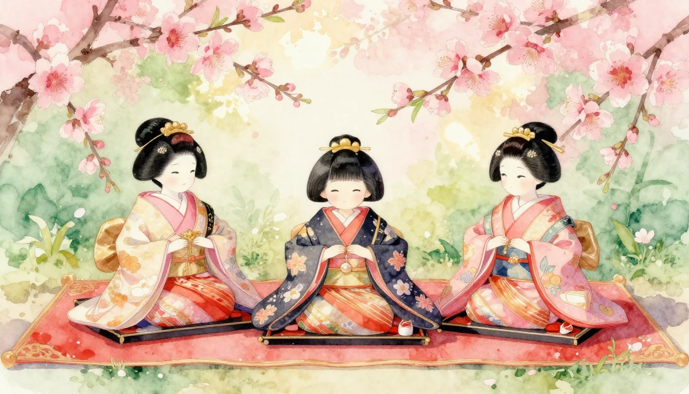 Soft and dreamy watercolor painting representing Hina Matsur...