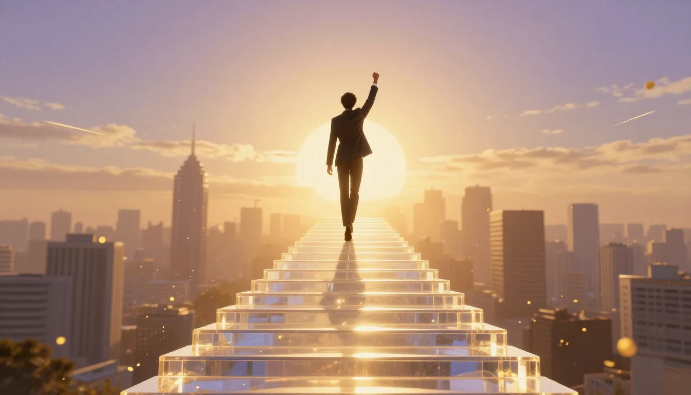 A triumphant scene symbolizing career advancement and succes...