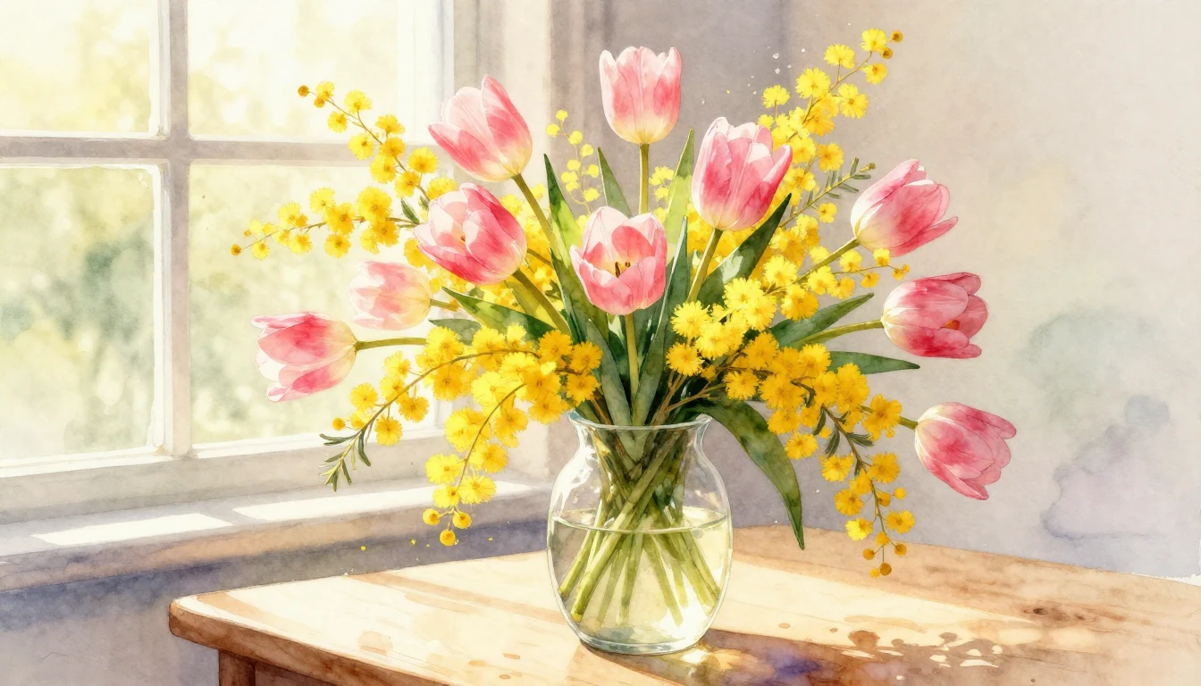 A vibrant and artistic watercolor painting of a lush spring ...