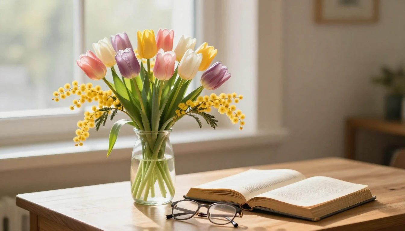 A beautiful spring composition featuring a delicate bouquet ...