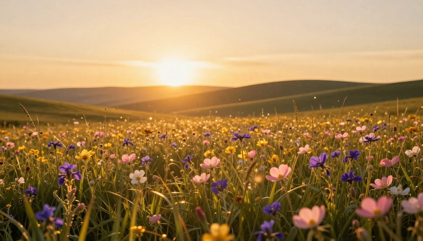 A breathtaking landscape featuring a lush meadow filled with...