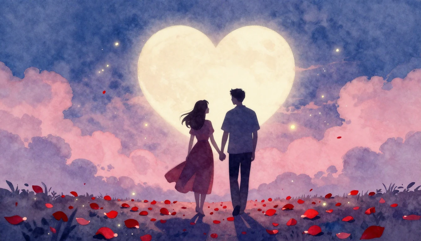 A soft and dreamy watercolor painting depicting a silhouette...