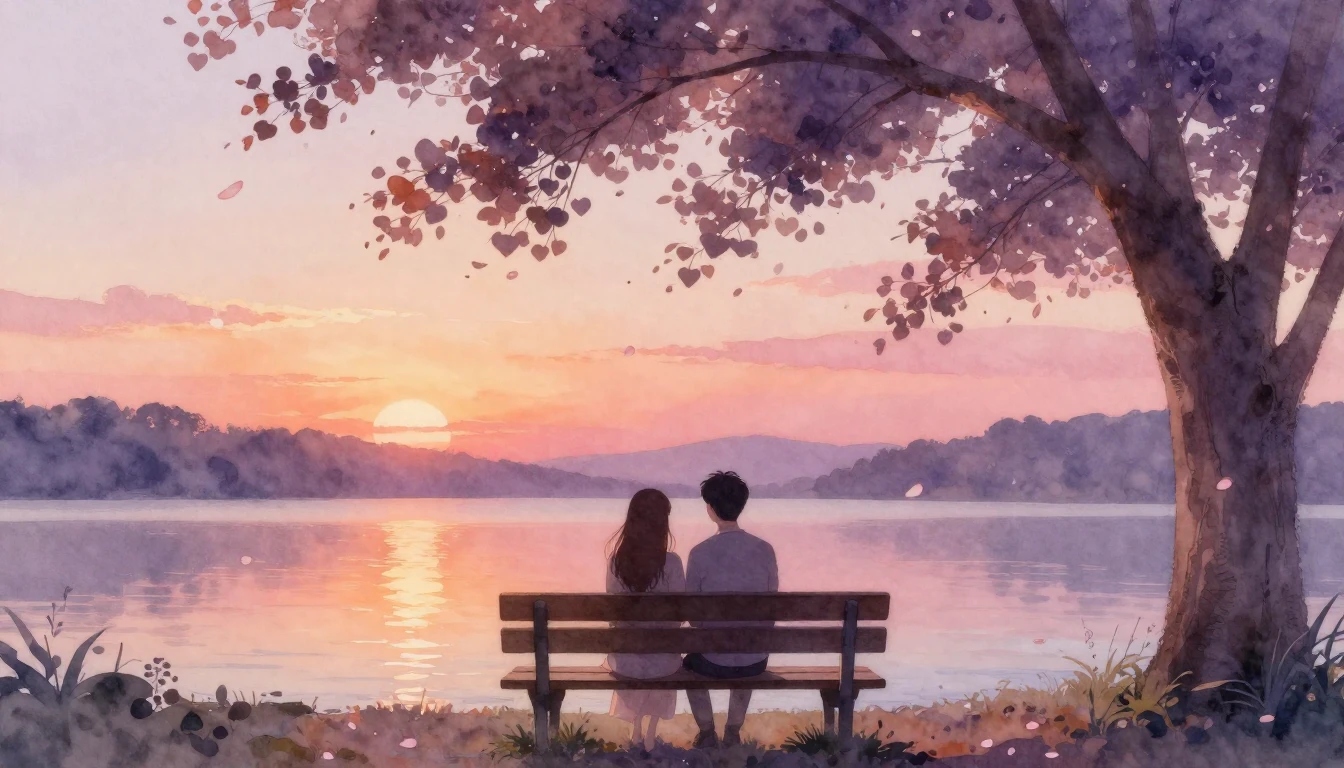 A romantic and ethereal watercolor painting depicting two si...