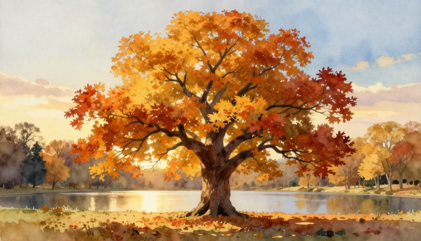 A beautiful and serene watercolor painting of a majestic, an...