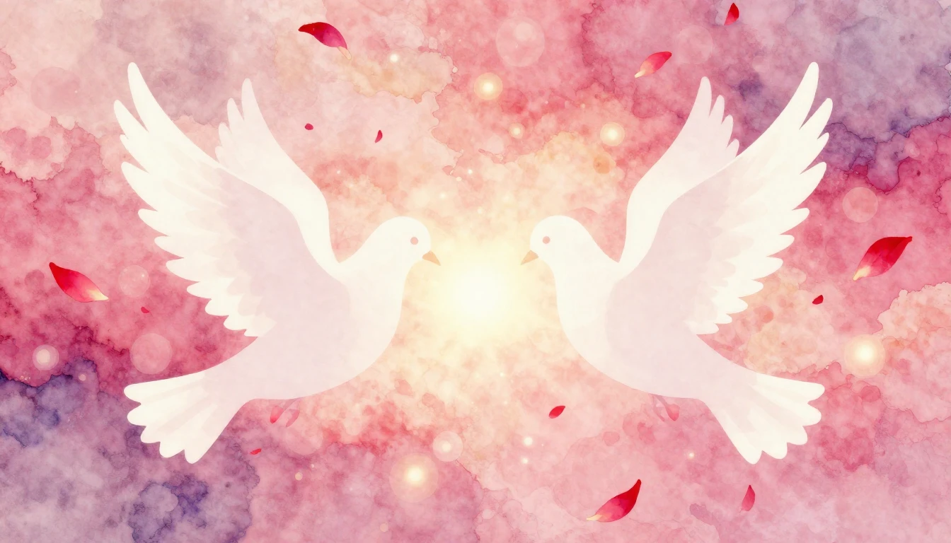 A dreamy and soft watercolor painting depicting two abstract...