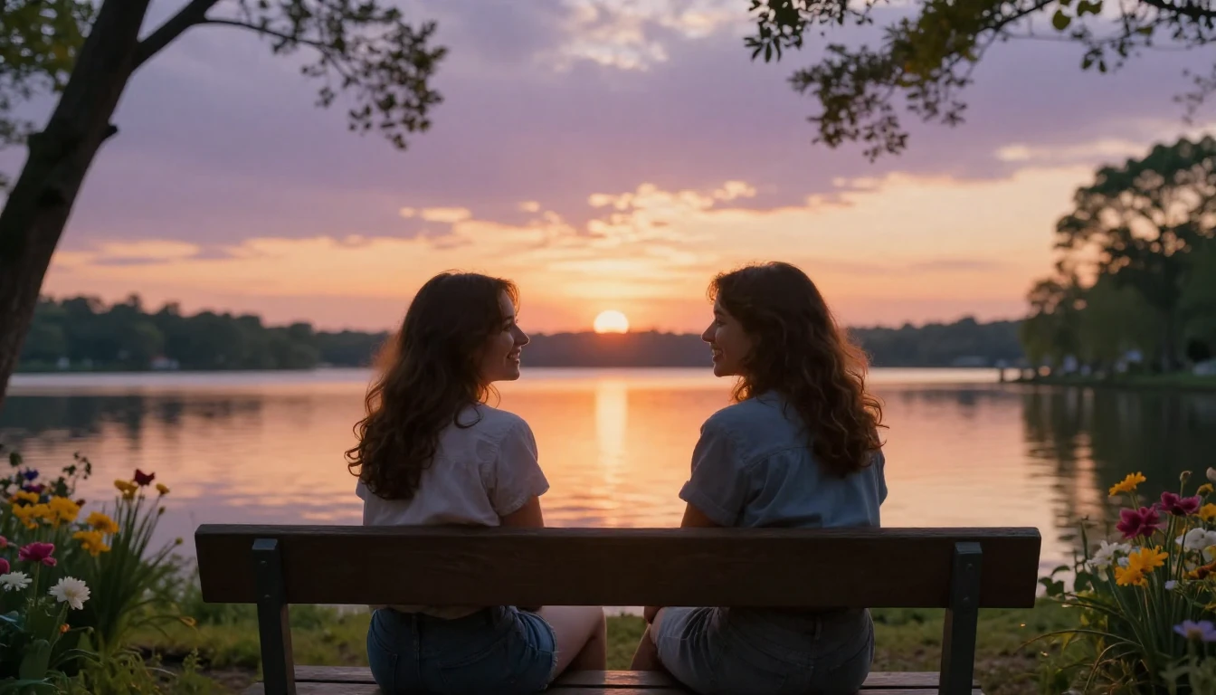 A heartwarming scene of two best friends sitting side by sid...