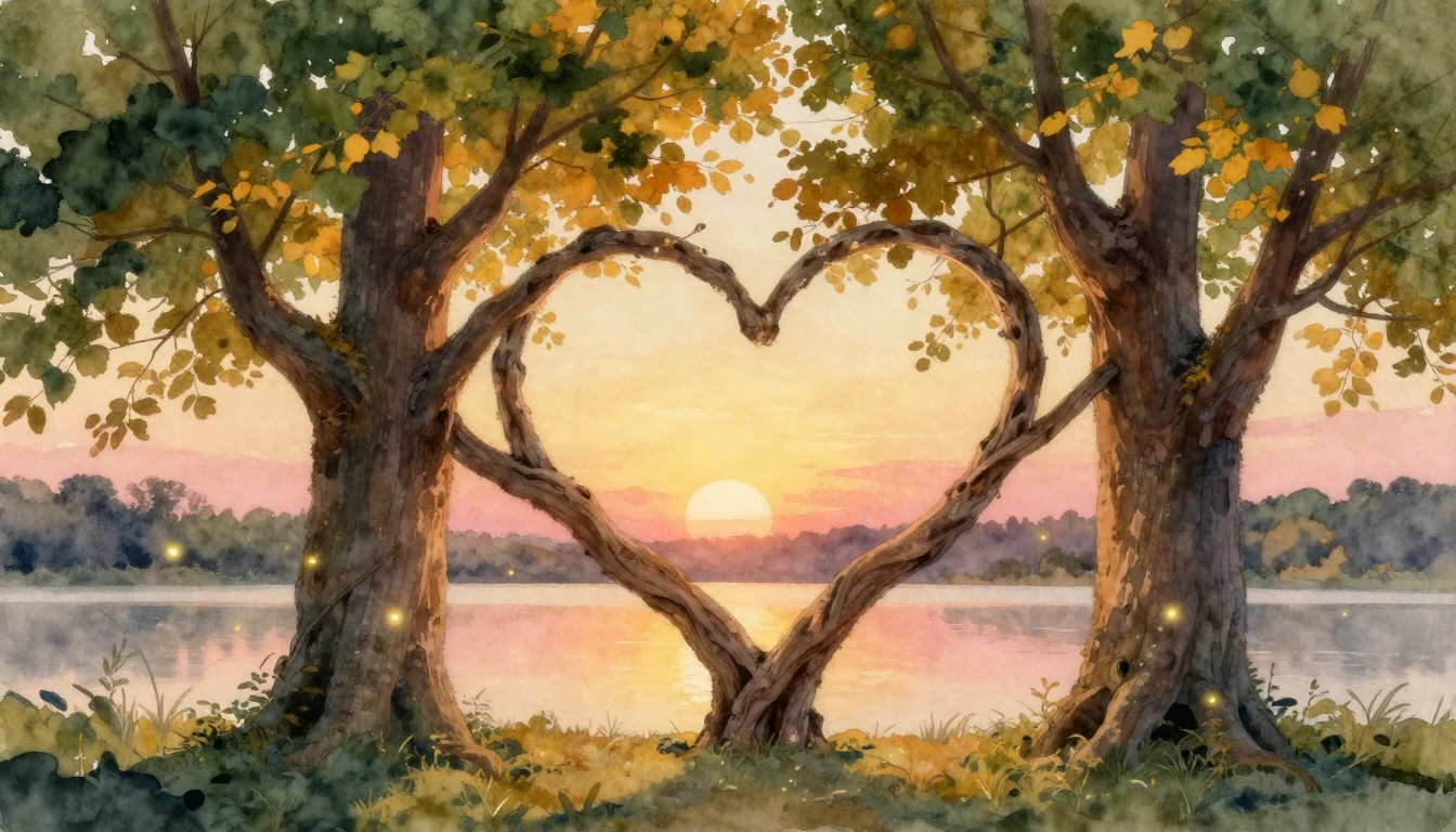 A soft and romantic watercolor painting depicting two ancien...