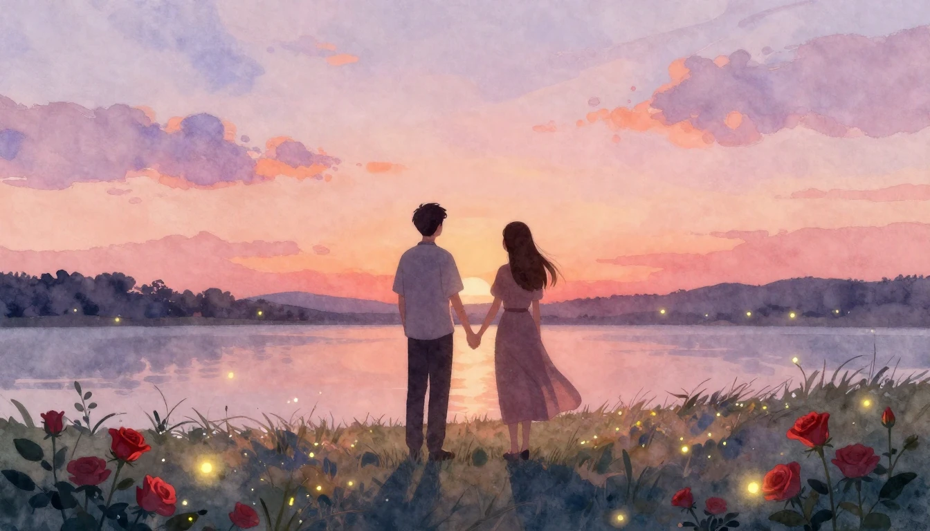 A romantic and dreamy watercolor illustration featuring the ...
