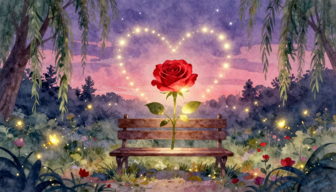 A dreamy watercolor painting of an enchanted garden at twili...