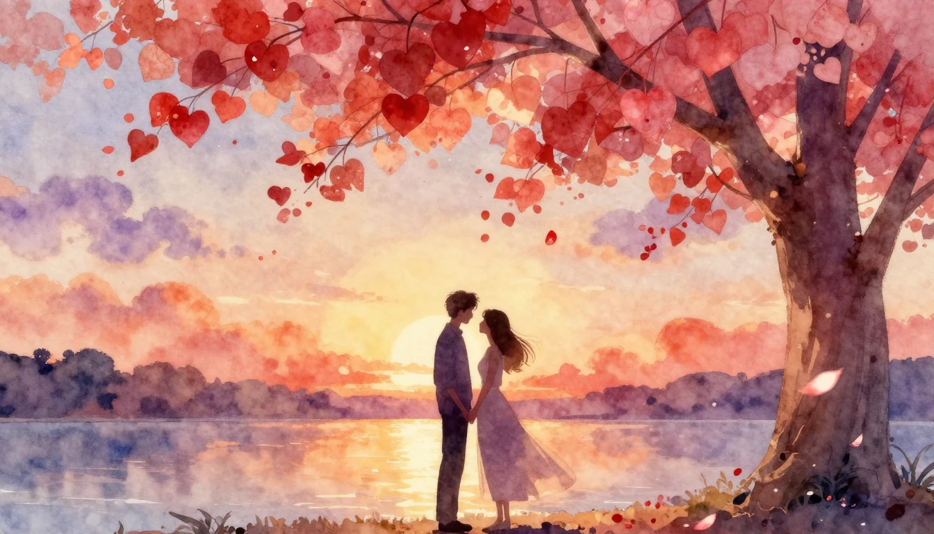 A breathtaking romantic scene captured in a soft watercolor ...