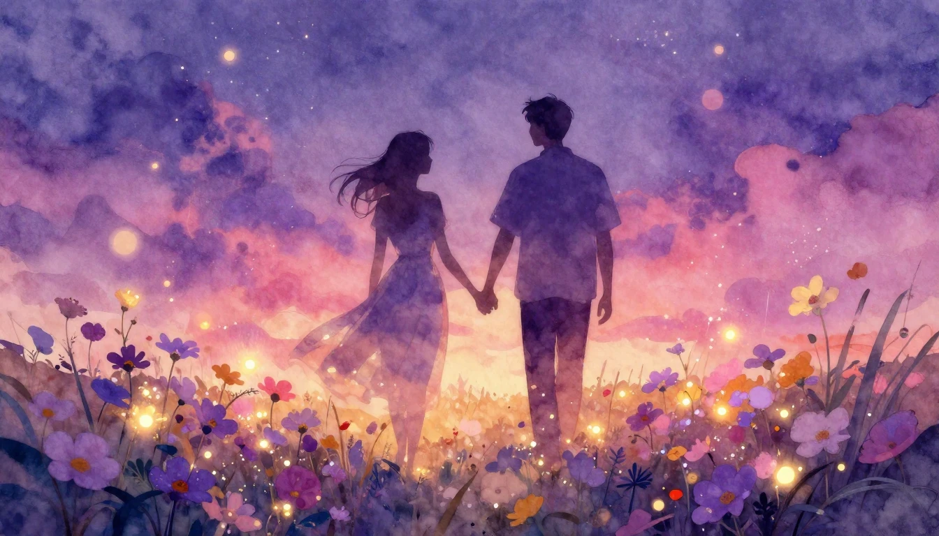 A breathtaking watercolor illustration of two ethereal silho...