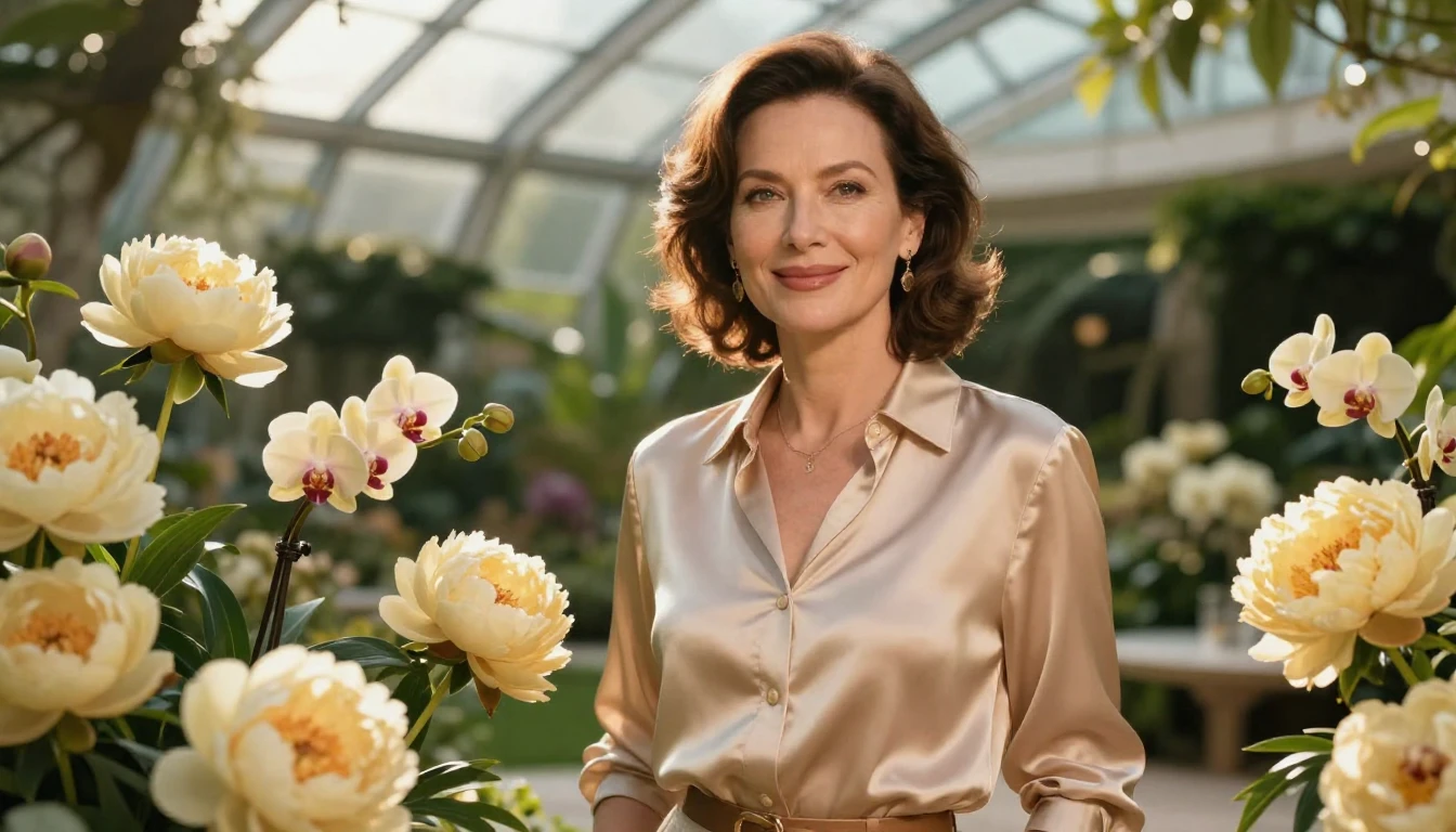 A sophisticated and elegant woman in her early 40s standing ...