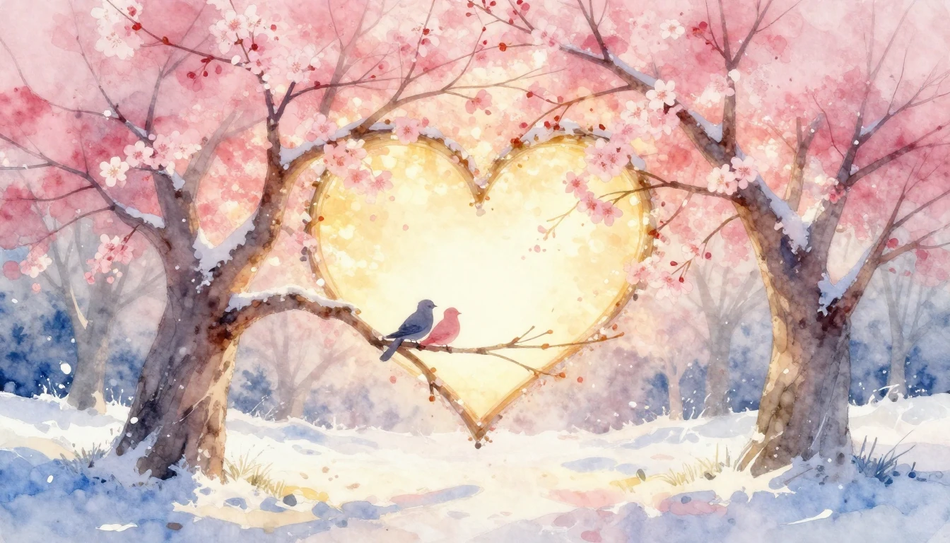 A soft and romantic watercolor painting depicting a glowing ...