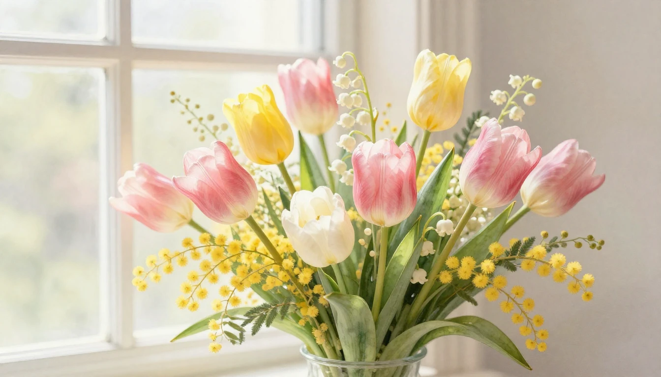 A delicate watercolor painting depicting a lush bouquet of s...