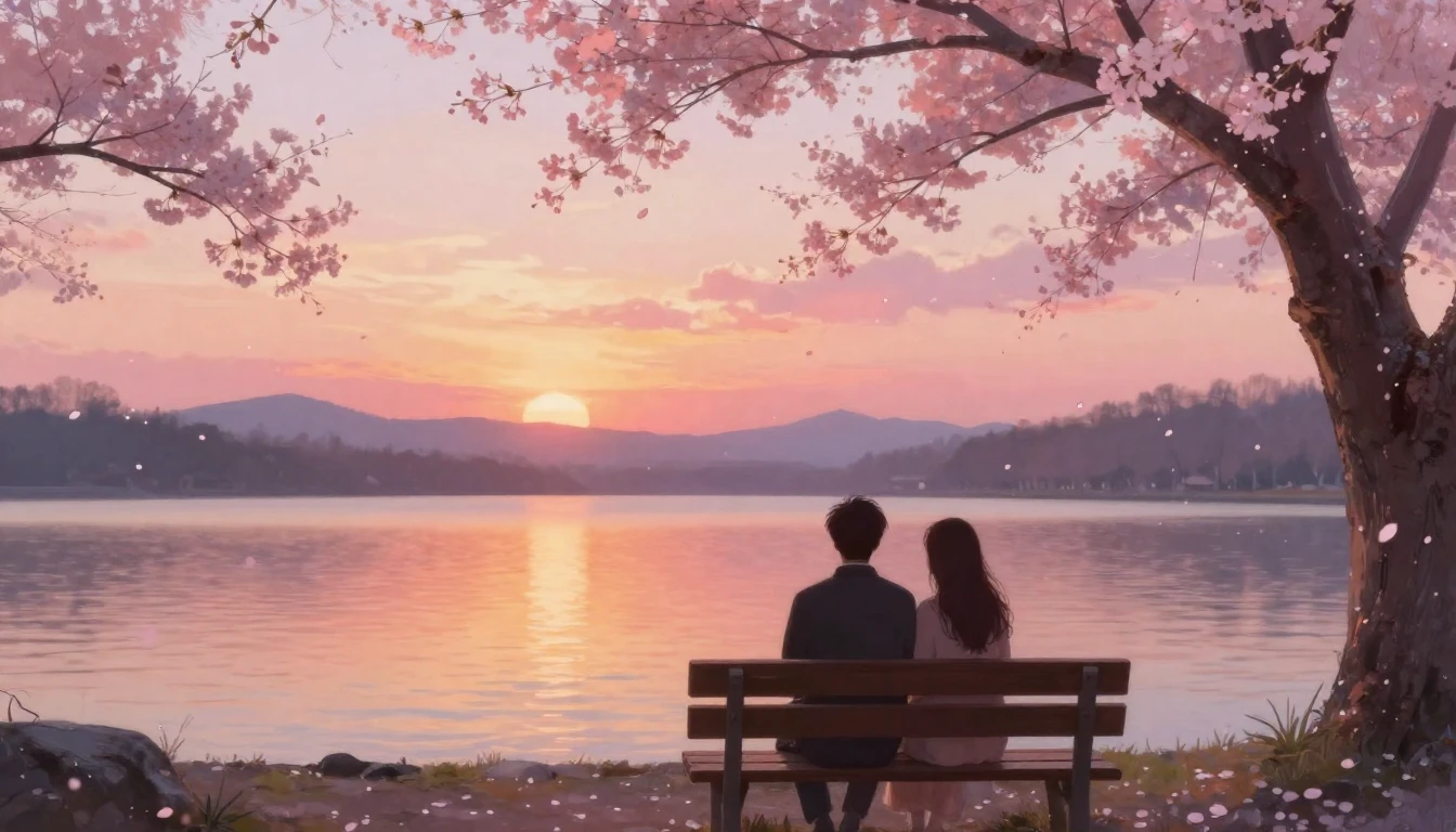 A serene and intimate scene of two silhouettes sitting close...