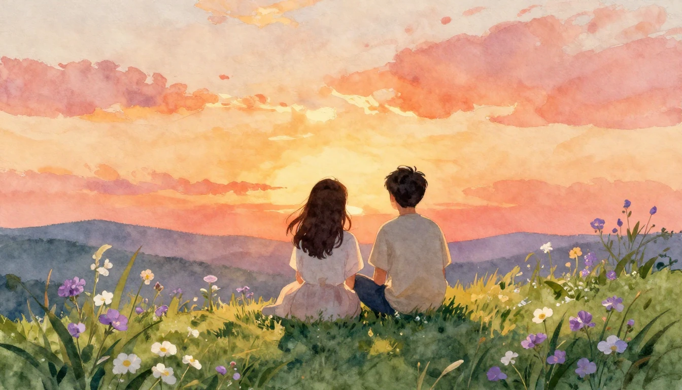 A beautiful watercolor painting capturing a heartwarming sce...