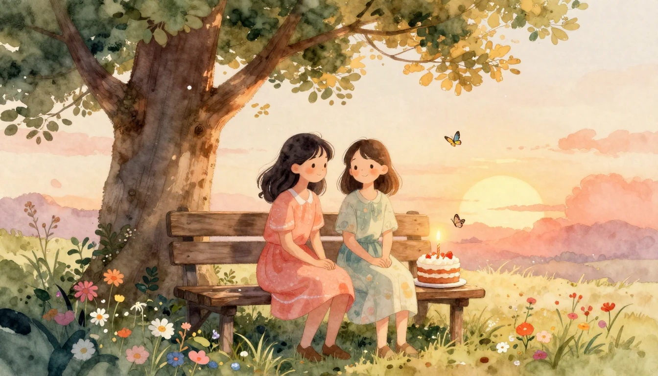 A heartwarming and soft watercolor illustration of two close...