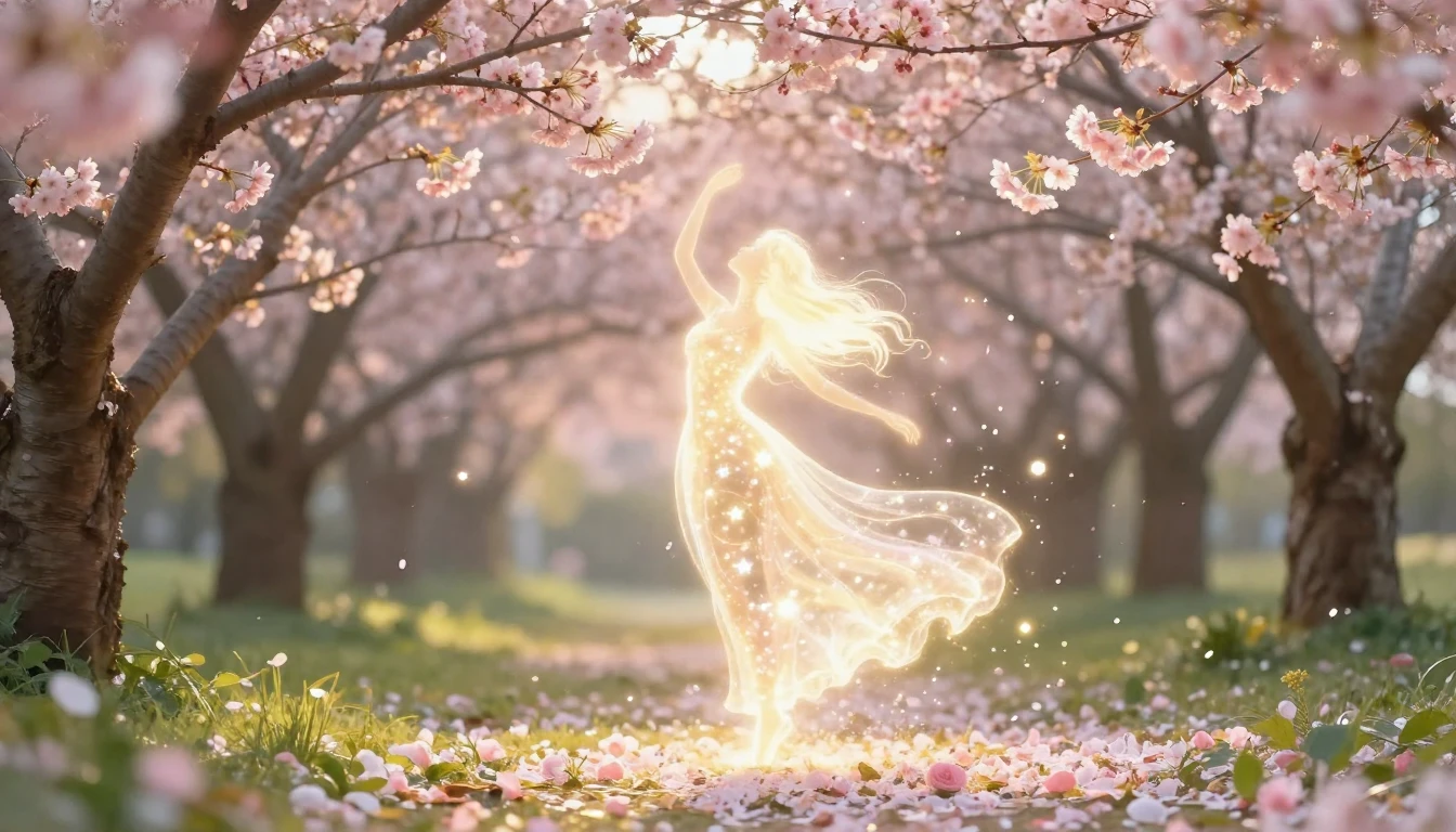 A beautiful blooming spring garden with a glowing ethereal s...