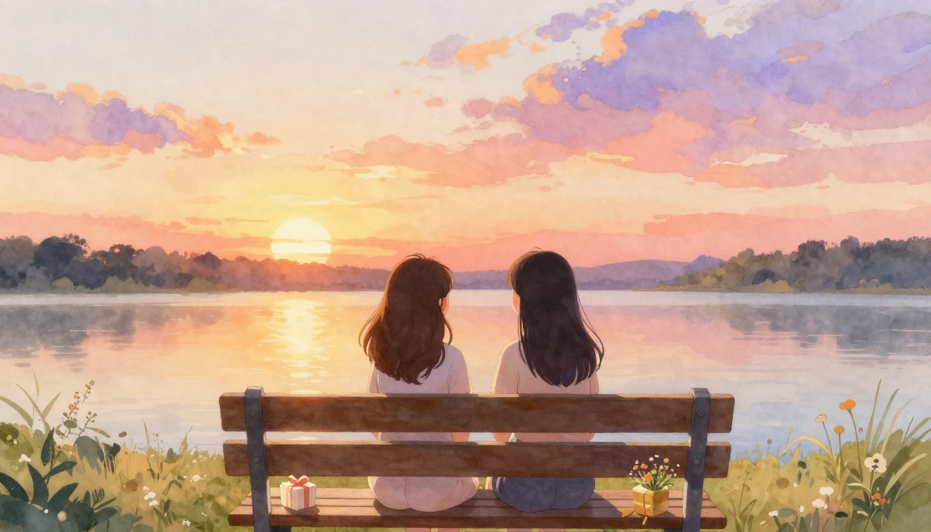 A heartwarming watercolor illustration of two best friends s...