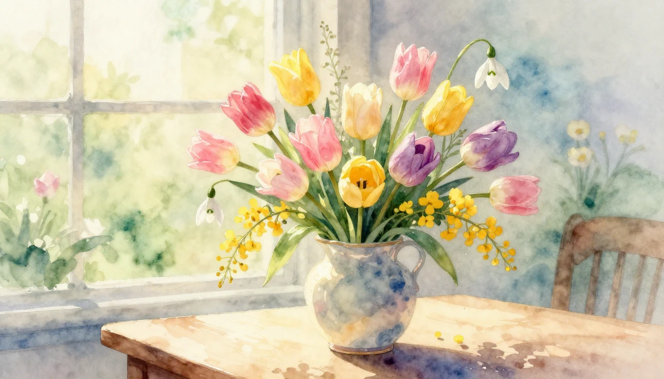 A soft and dreamy watercolor painting symbolizing motherly l...