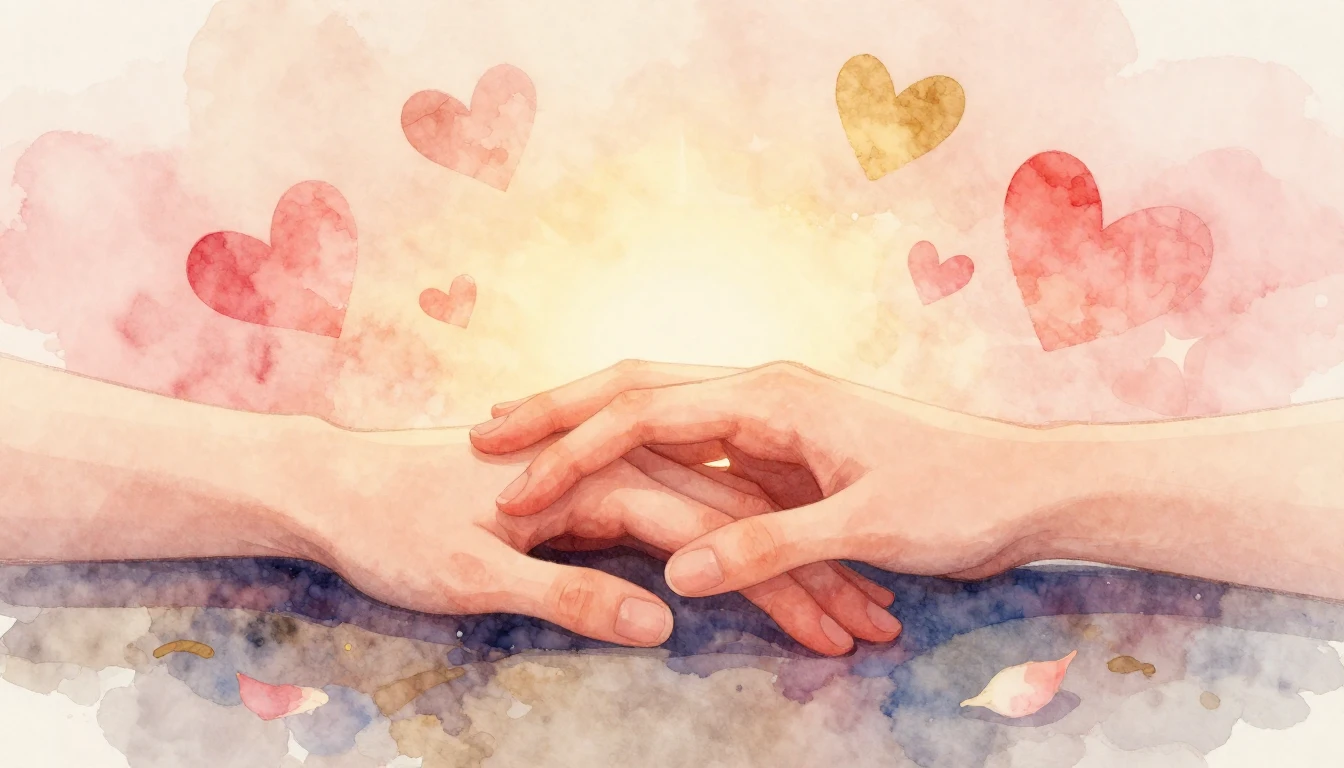 A soft and dreamy watercolor illustration focusing on two in...