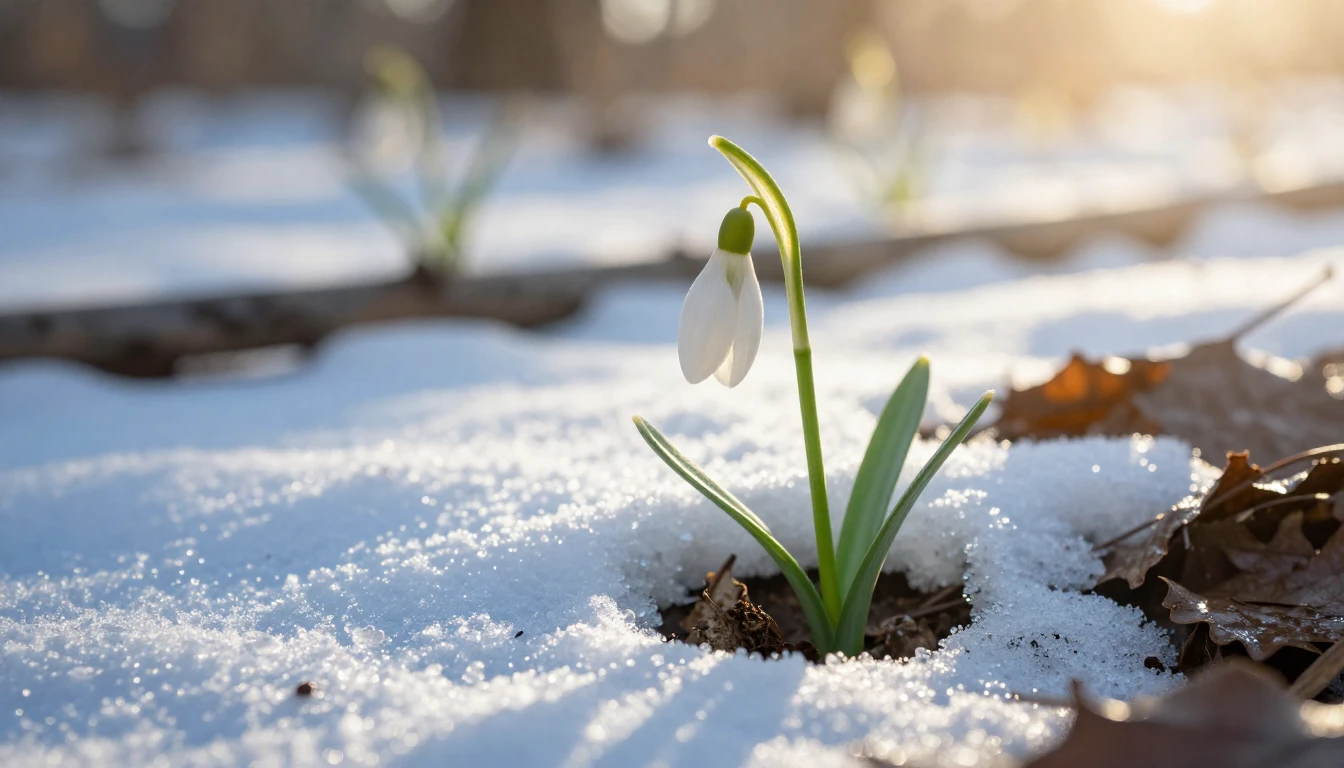A delicate and airy close-up composition of the first snowdr...