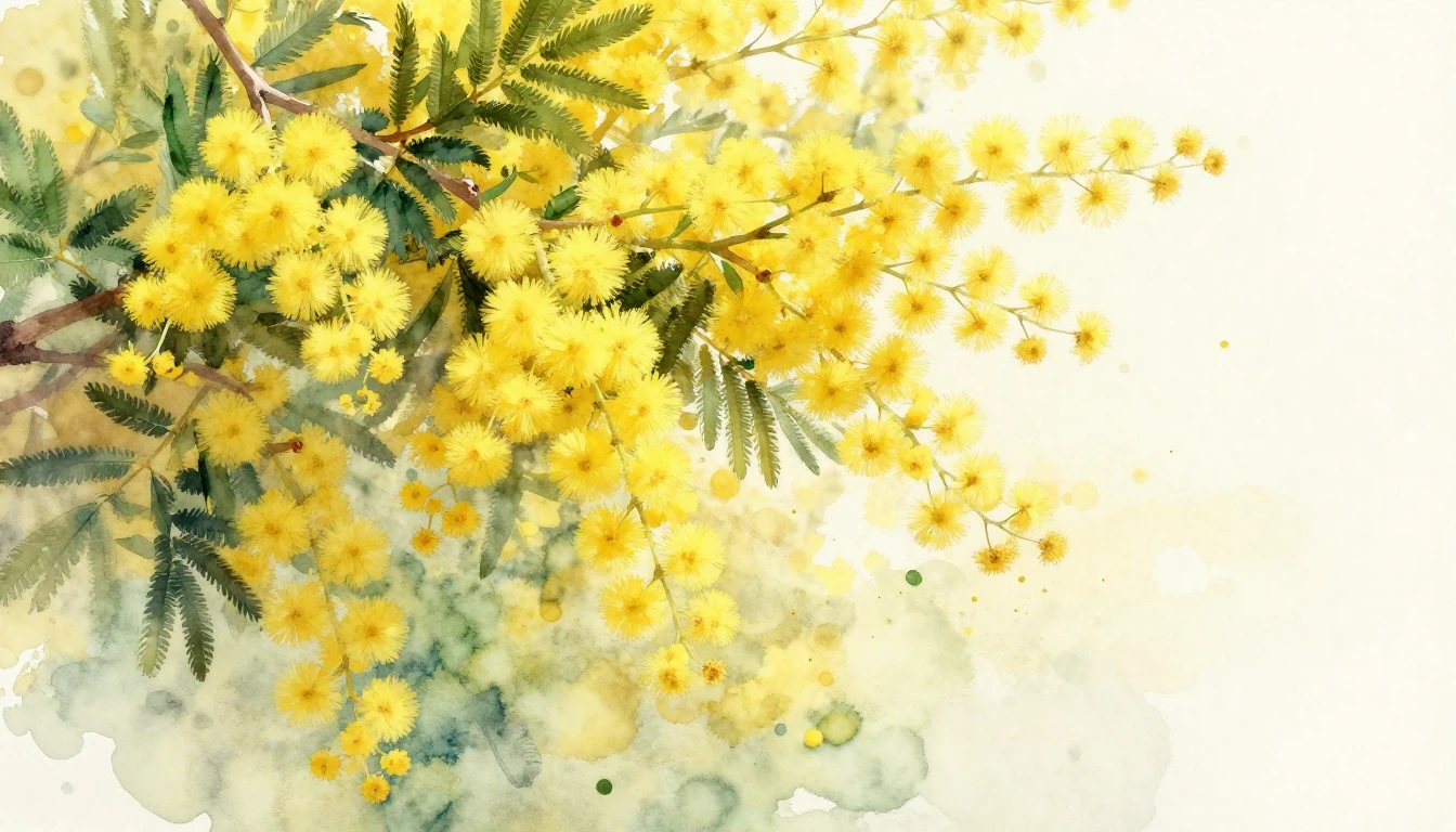 A delicate and vibrant watercolor painting of blooming mimos...