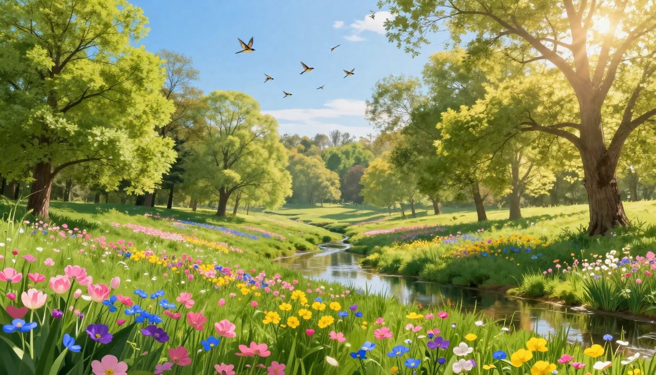 A vibrant and magical spring landscape showcasing nature's r...