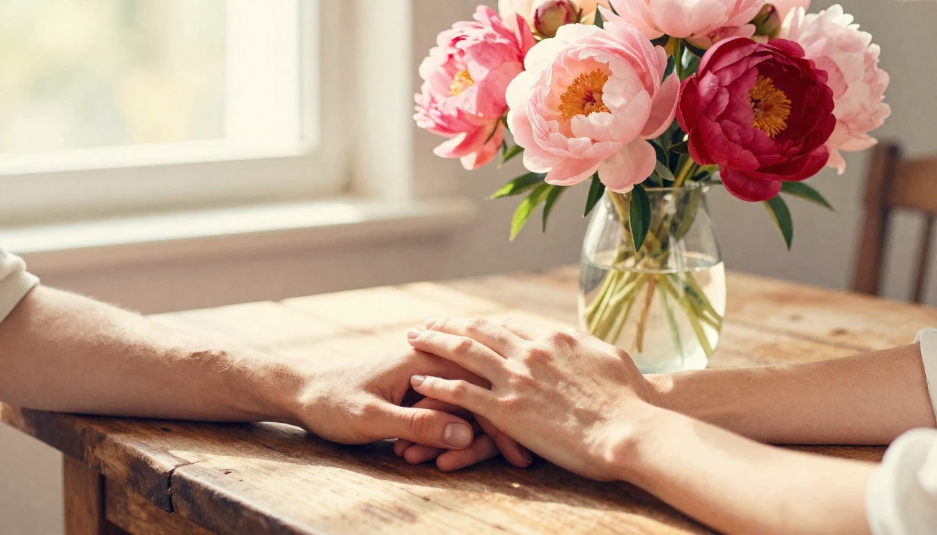 A delicate watercolor painting capturing an intimate moment ...