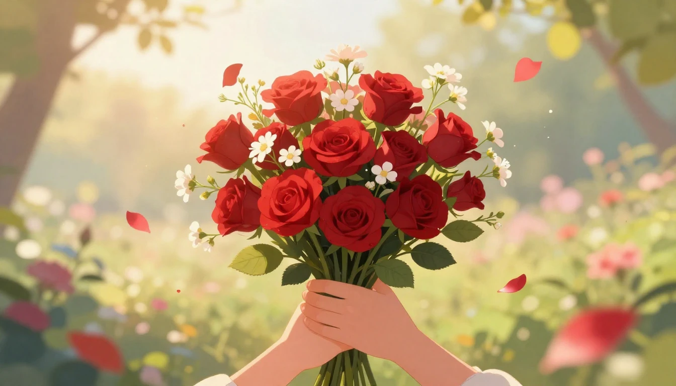 A romantic and soft illustration featuring two intertwined h...