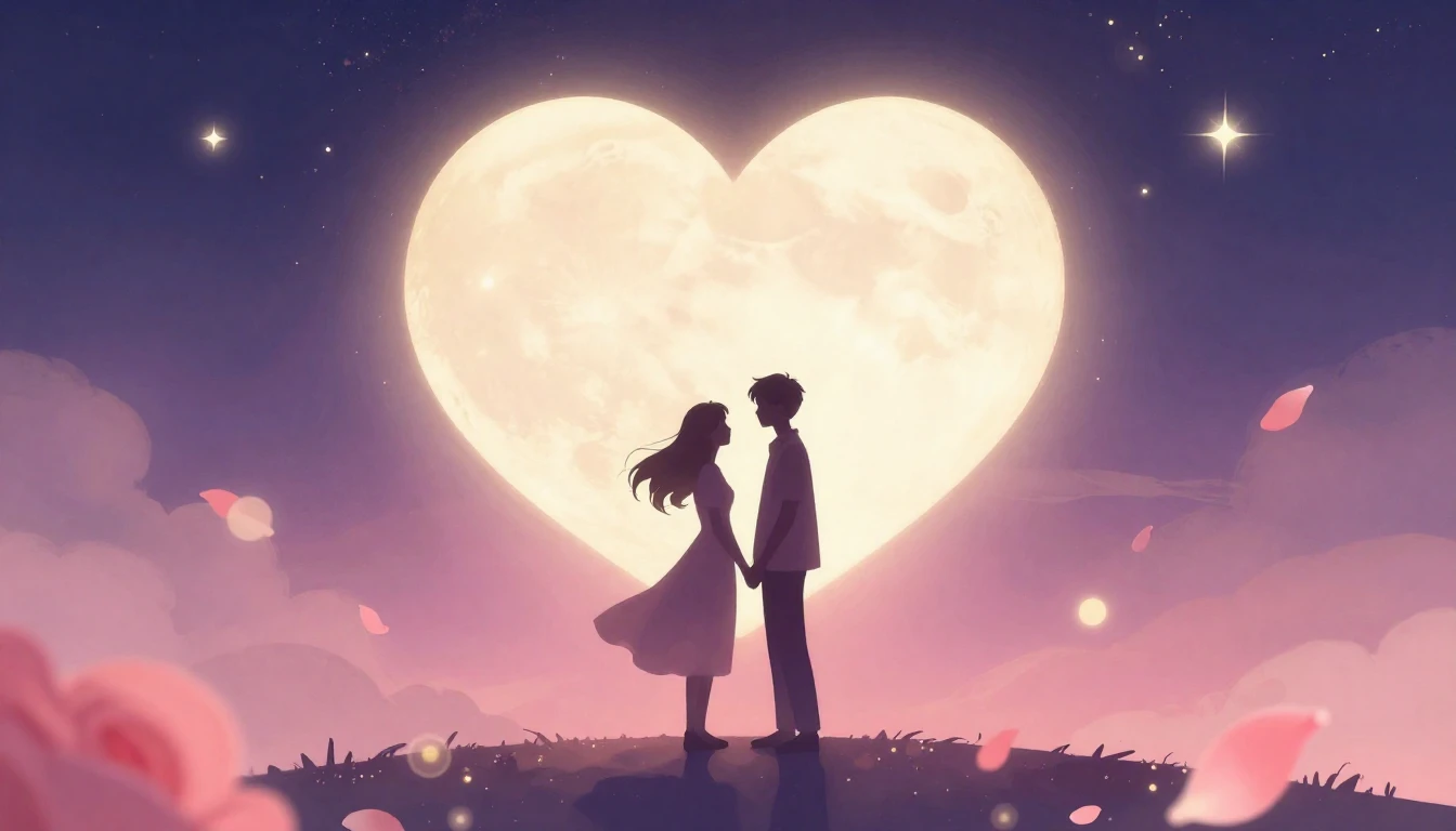 A romantic and dreamy illustration featuring two silhouette ...