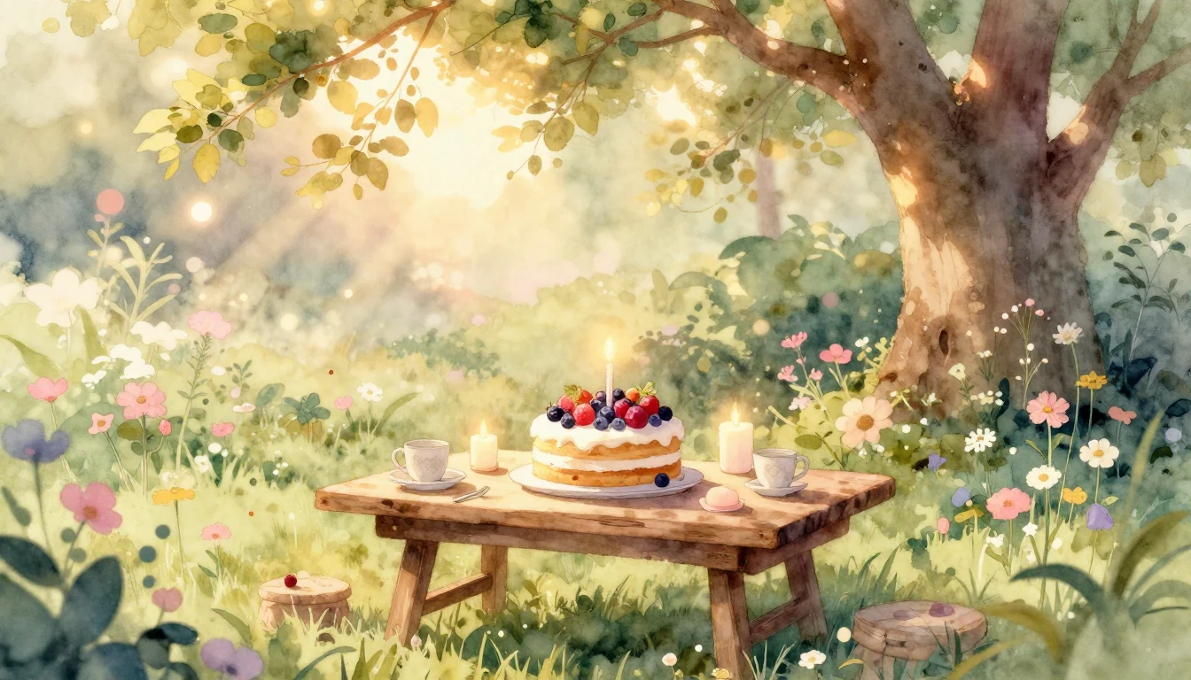 A heartwarming scene of a small birthday celebration in a co...