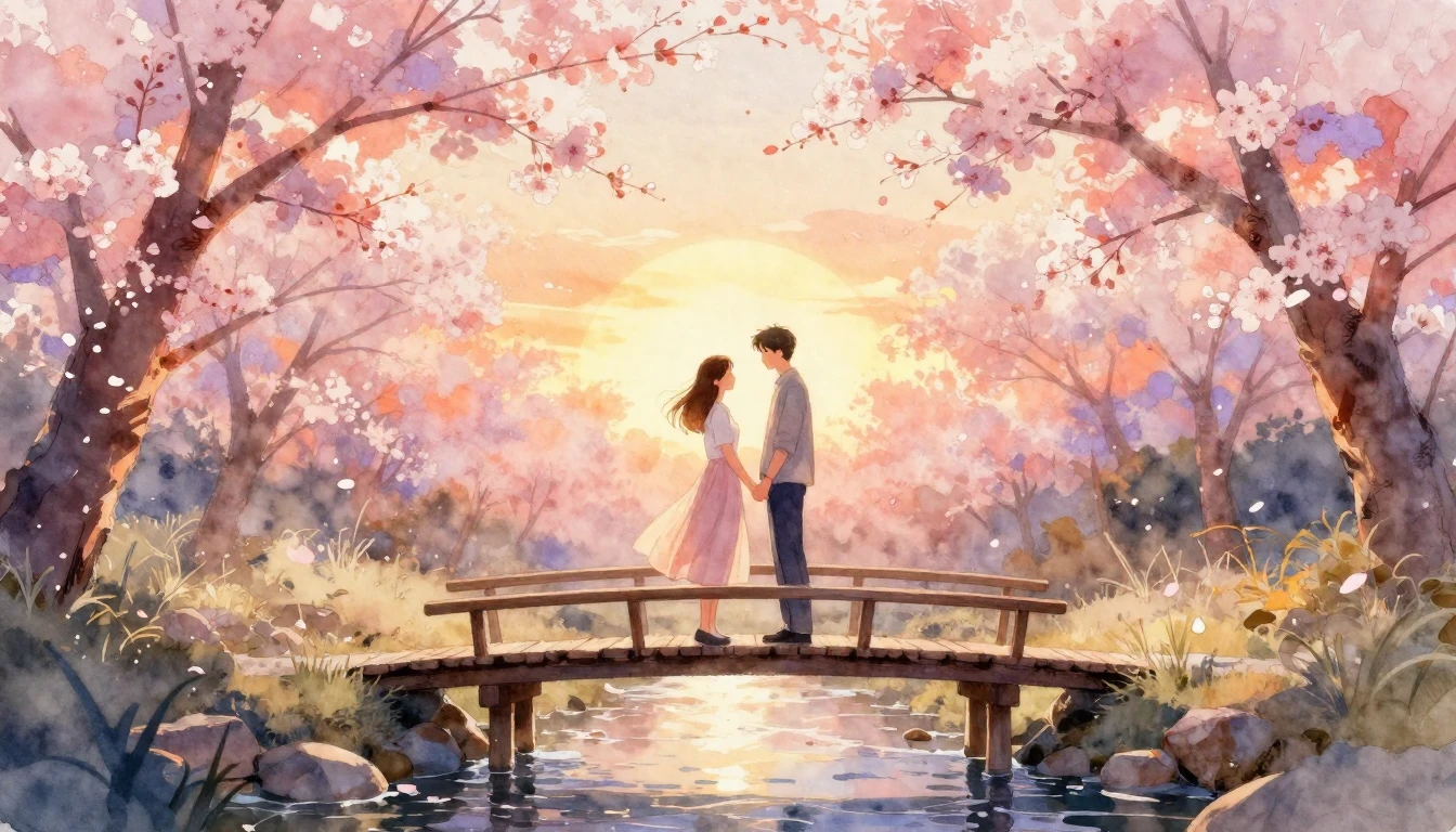 A beautiful watercolor painting depicting a couple standing ...