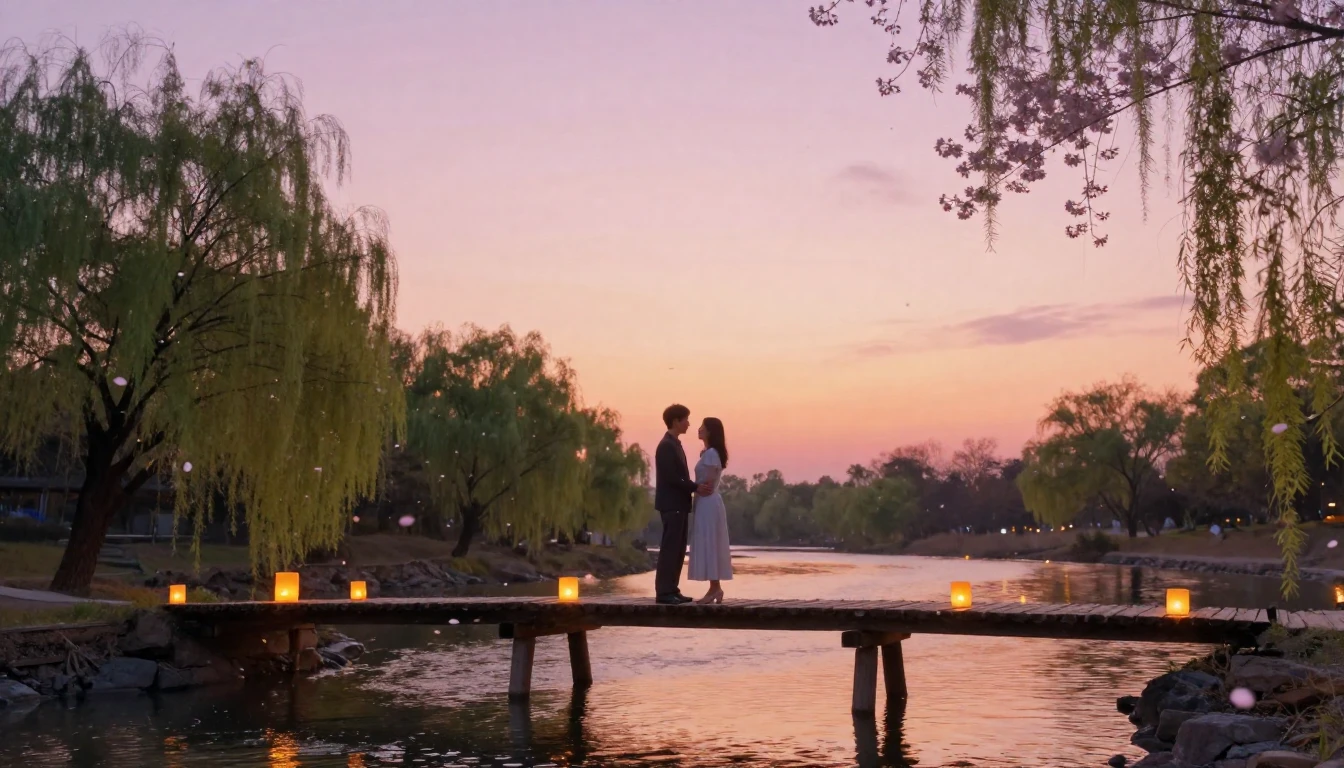 A romantic and ethereal scene of a couple standing on a rust...