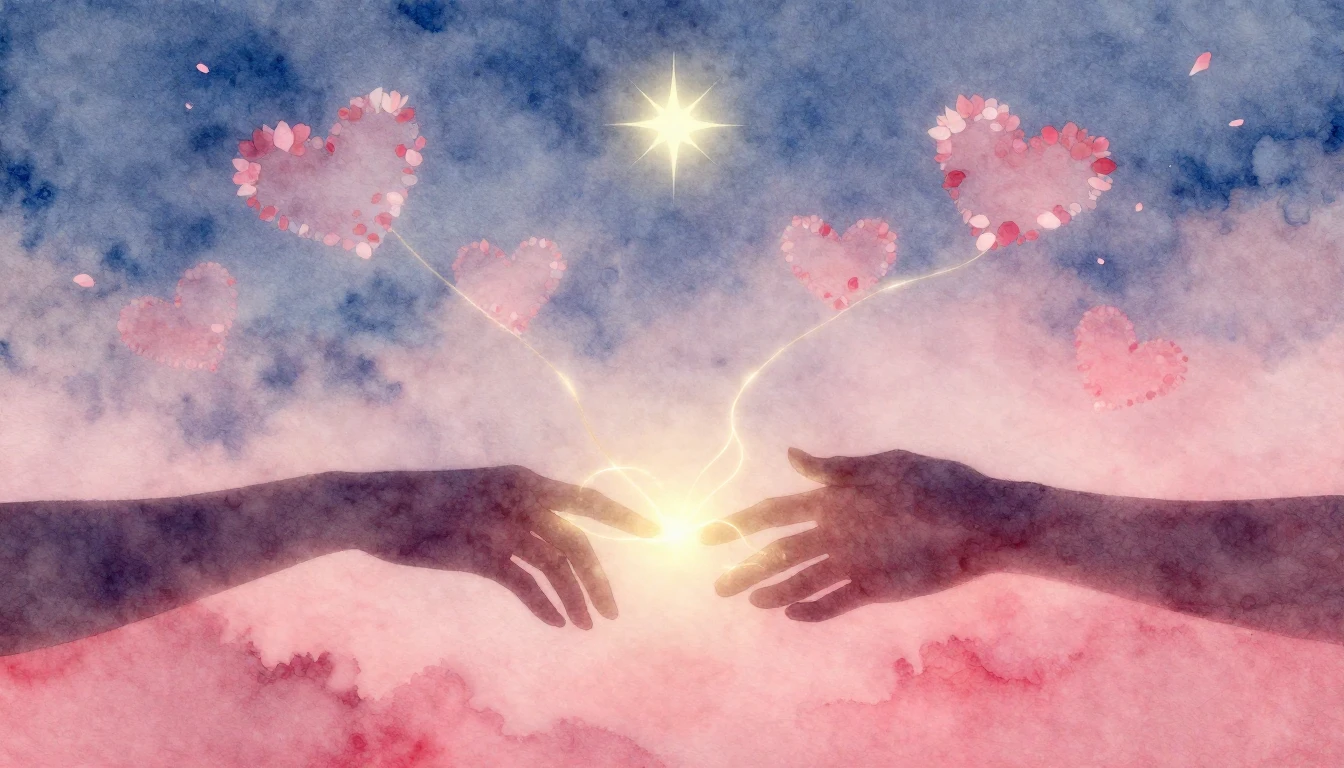 A soft and dreamy watercolor composition representing eterna...