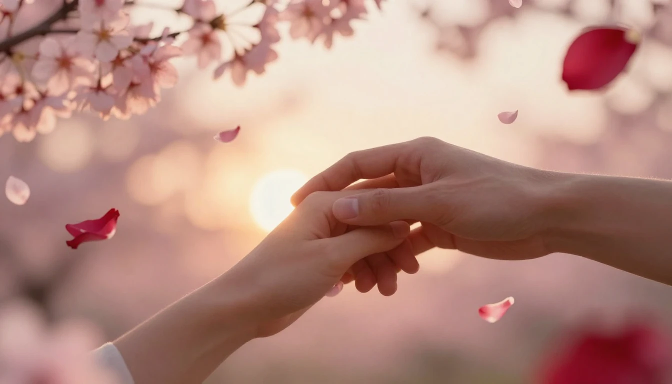 An ethereal and romantic scene depicting a pair of hands gen...