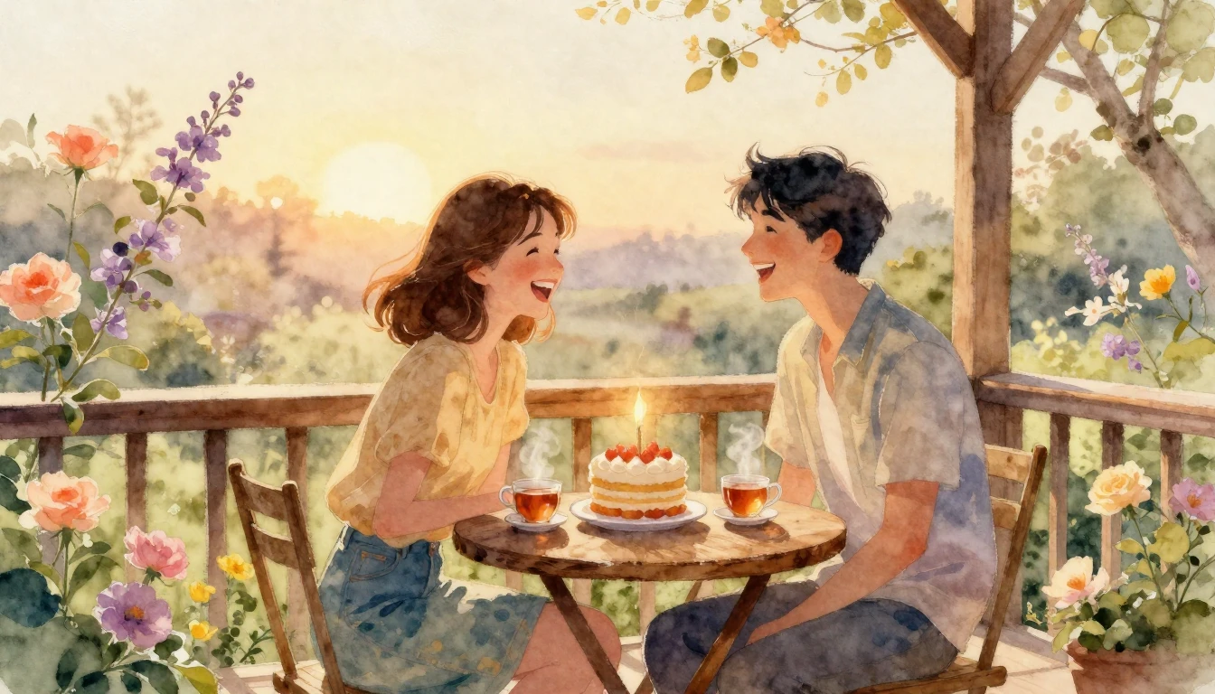 A beautiful watercolor painting of two close friends sitting...