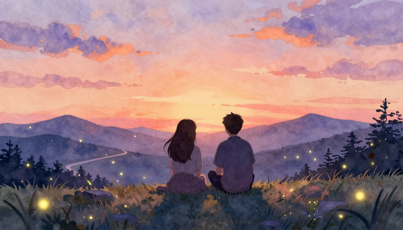 A heartwarming watercolor painting depicting two silhouettes...
