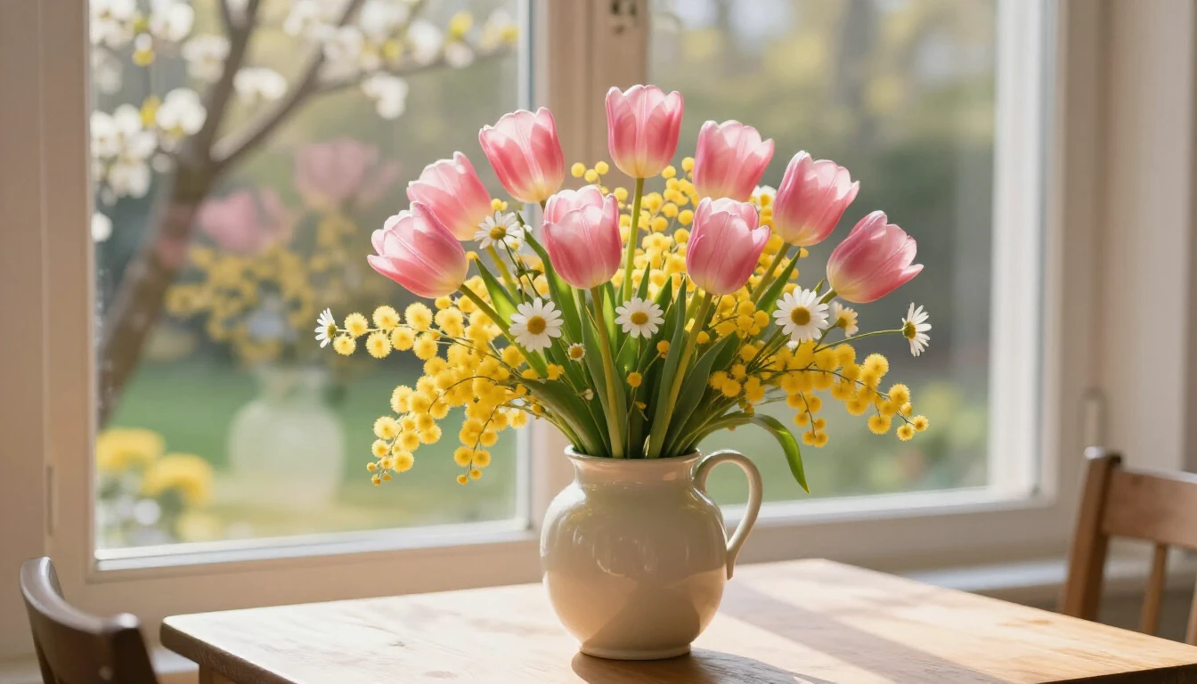 A delicate and heartwarming spring composition featuring a l...