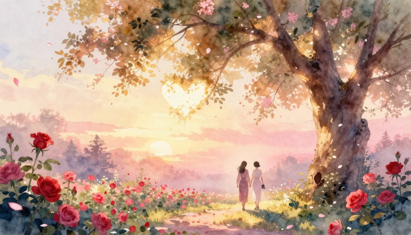 A romantic and ethereal watercolor painting depicting a sere...