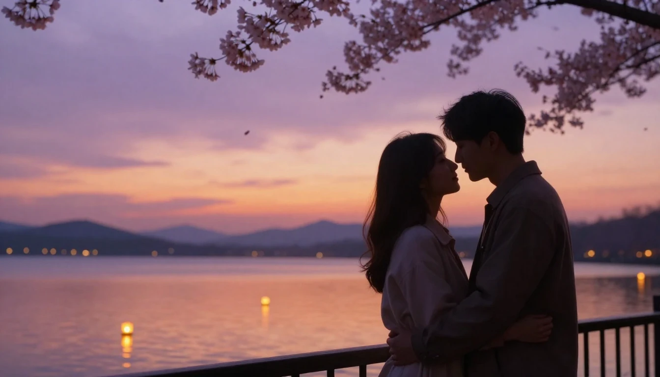 A deeply romantic and intimate scene of a couple standing on...