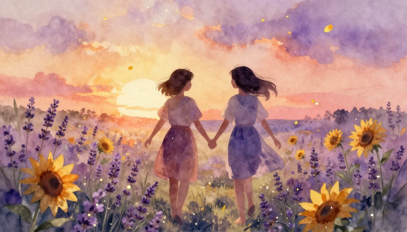 A heartwarming and ethereal watercolor painting depicting th...