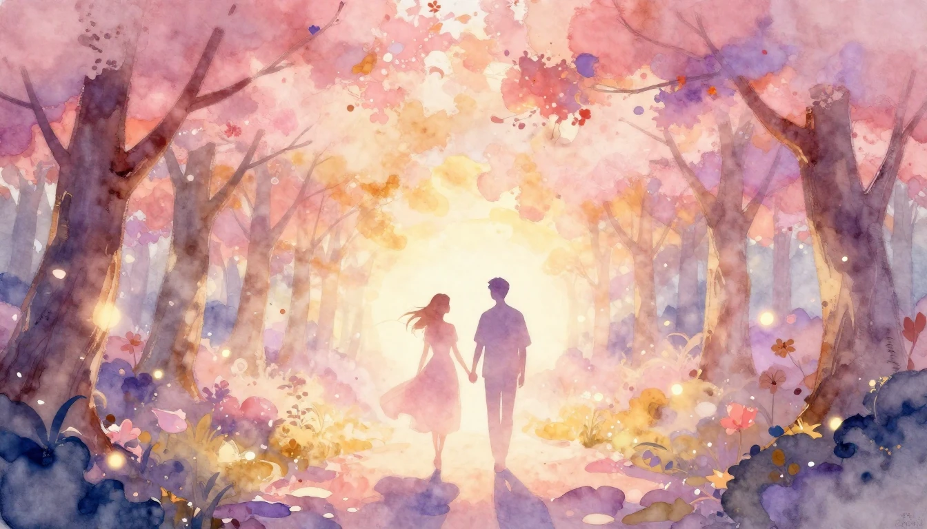 A breathtaking watercolor painting representing eternal love...