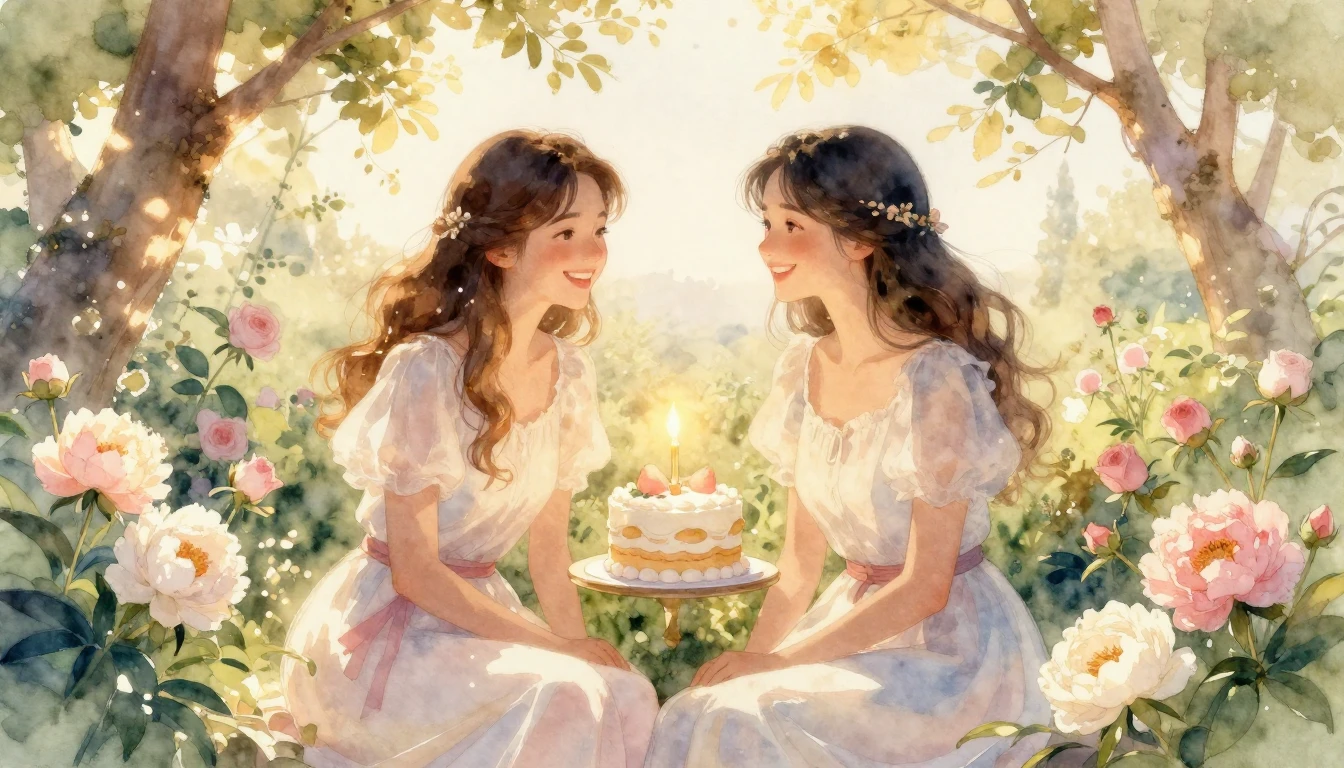A warm and enchanting scene of two female friends sitting to...