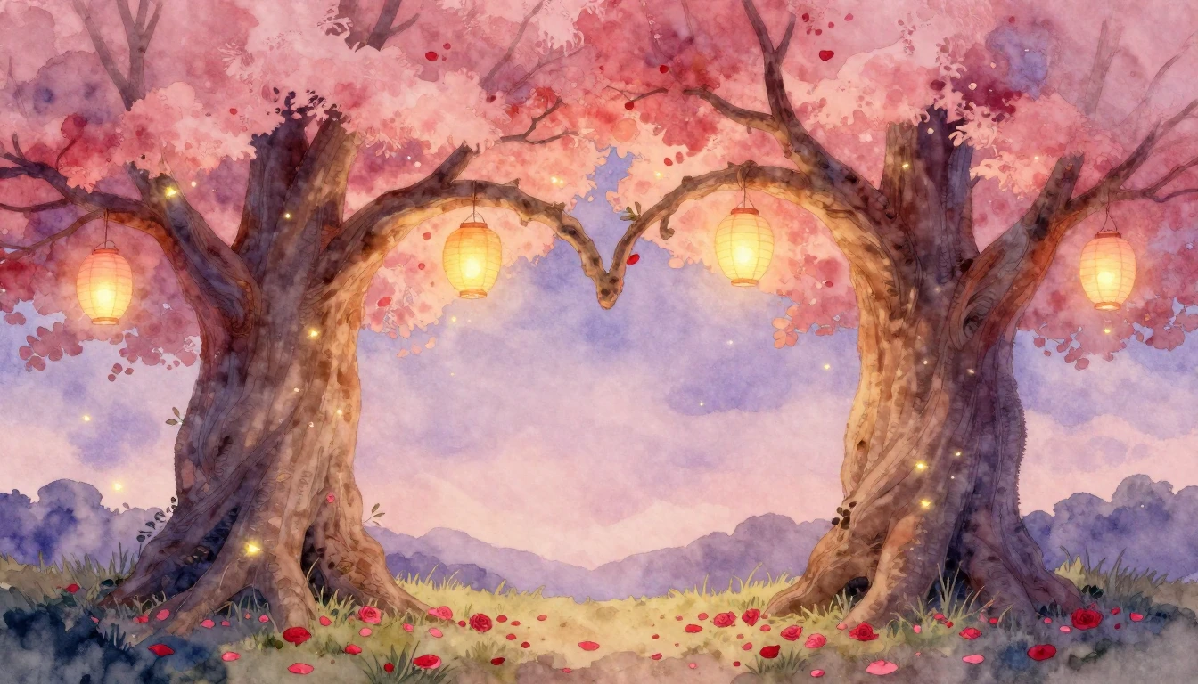 A dreamy and romantic watercolor painting depicting a soft e...
