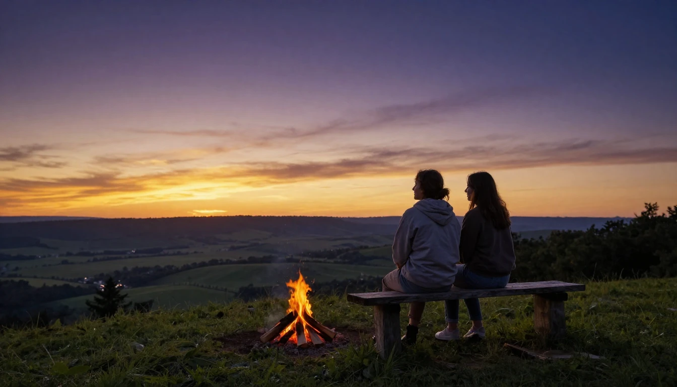 A heartwarming scene featuring two close friends sitting sid...